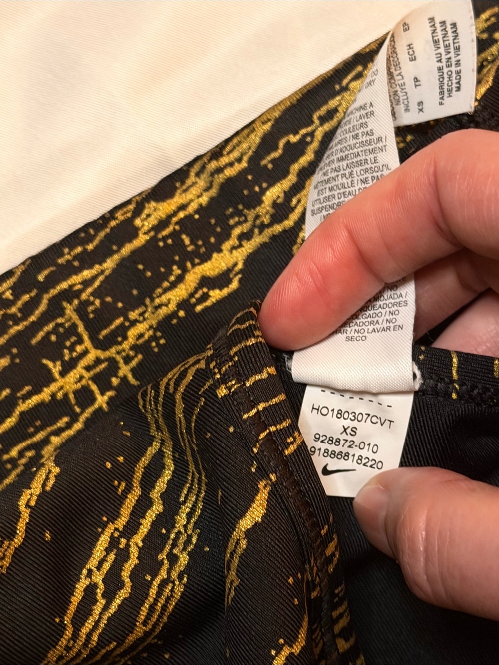 Nike Black with Metallic Gold Pattern Athletic Sports Bra Small XS - Picture 3 of 6